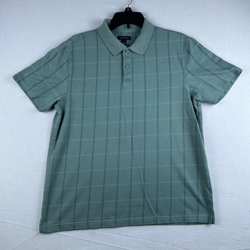 Van Heusen Mens Sage Green Grid Pattern Short Sleeve Polo Shirt Size M